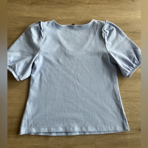 Talbots Puff Sleeve Top Womens SZ L Round Neck Light Purple Blue Cotton - Picture 7 of 7